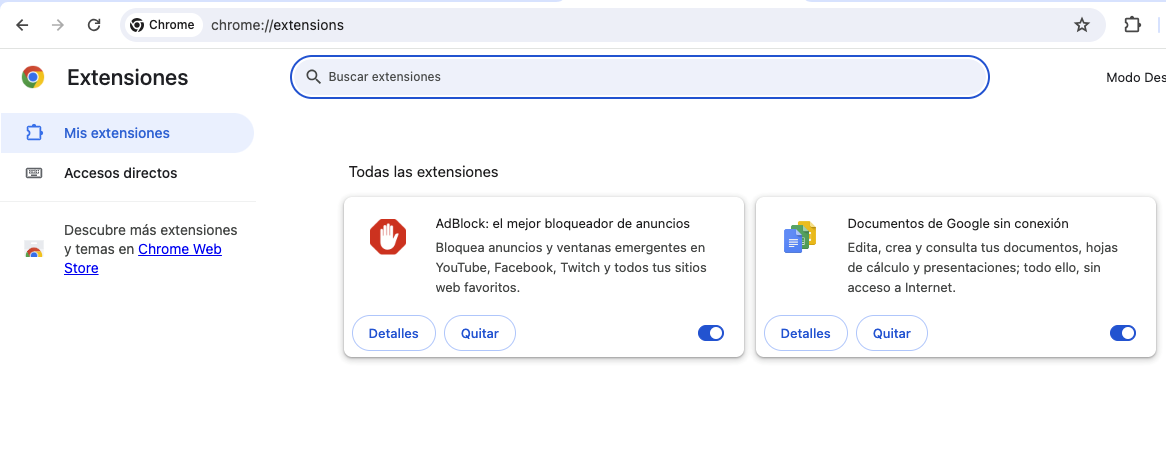 Eliminar extensiones en Chrome
