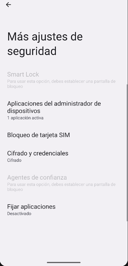 Ajustes Android - Seguridad - Más ajustes de seguridad