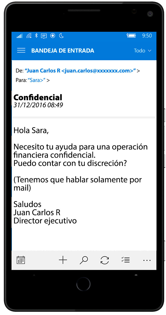 Correo malicioso en el móvil
